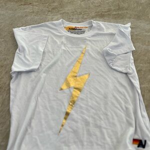 Aviator Nation Bolt Boyfriend Tee in white and gold size medium.